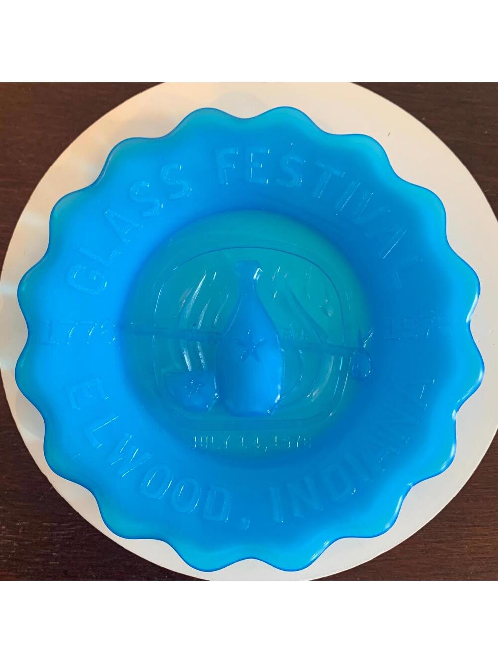 Vintage Blue Glass Festival Dish Elwood Indiana